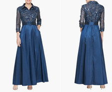 Alex Evenings Embroidered A-Line Cocktail Dress Sz 6 navy 299 1939