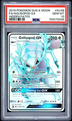 2019 POKEMON SUN & MOON HIDDEN FATES #SV48 FULL ART/GOLISOPOD GX PSA 10