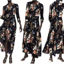 Zara Sophisticated Maxi Button Up Shirt Botanical Trailing Floral Dress Size Sm