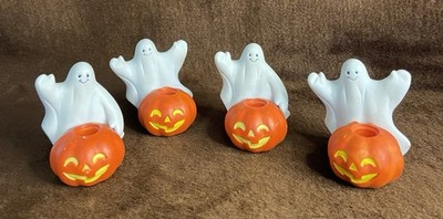 Vintage Midwest Halloween Ghost,  Pumpkins 4 Candle Holders Taiwan Small