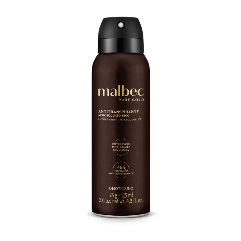 O Boticário Malbec Pure Gold Antiperspirant Aerosol Deodorant 75g / 125ml