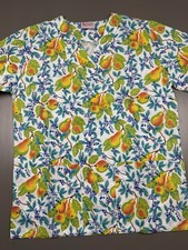 fashion scrubs women's scrub top size large v neck fruit trees and berries new
