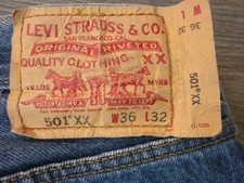 Levi's 501 XX Jeans Mens 36x32 Blue Denim Button Fly Vintage Two Horse 33x29 