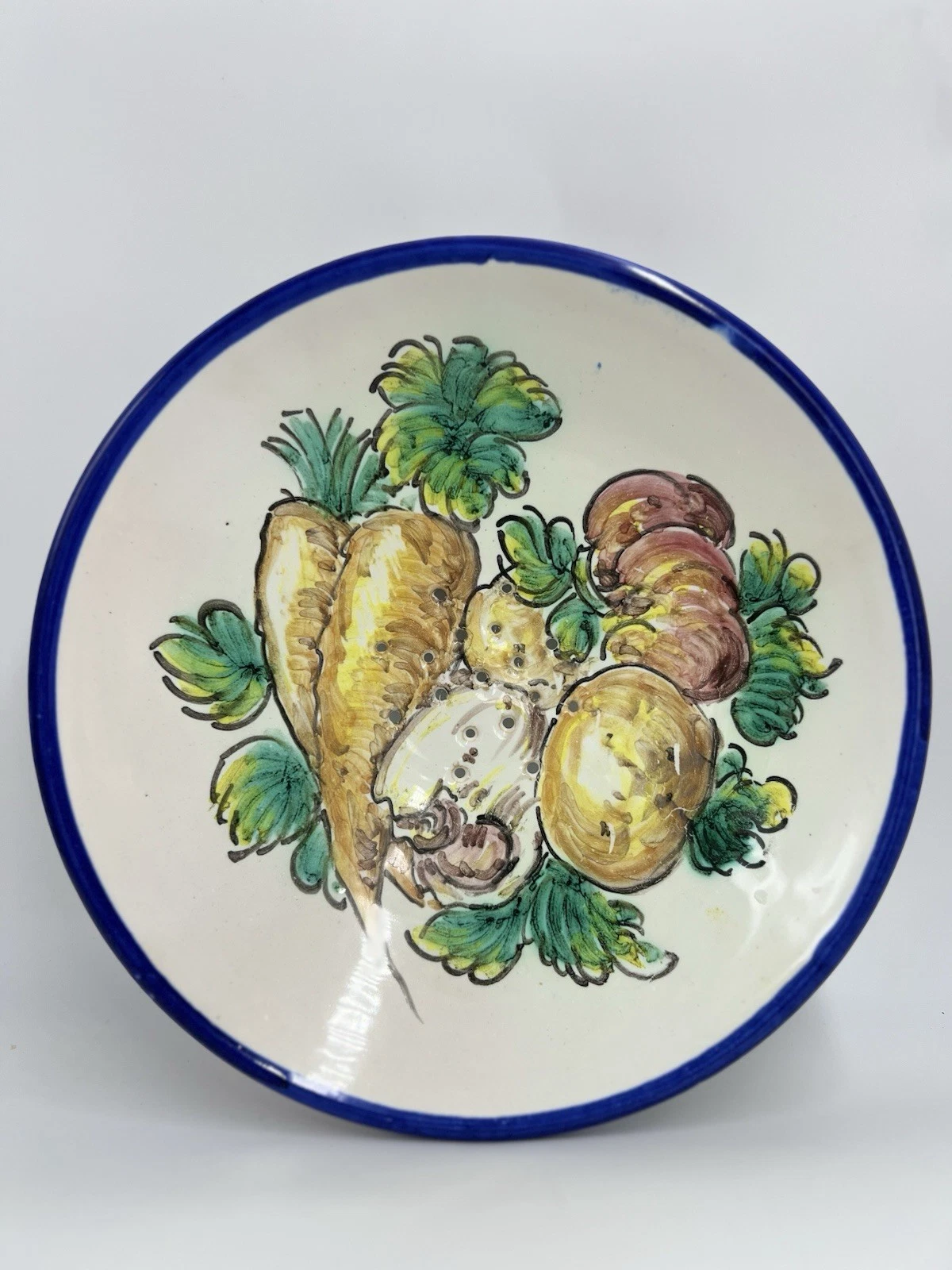 Vintage Italian Ceramic Pottery Hand Painted Vegetables Colander/Strainer