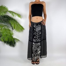 Vintage 90s Black Floral Fairy Grunge Low Rise Patchwork Bohemian Maxi Skirt / S