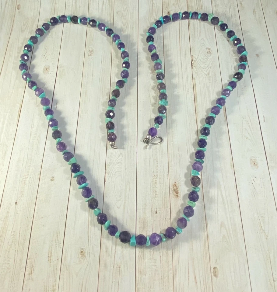 Jay King DTR Necklace 925 Turquoise Amethyst Beaded Signed - Image 4 of 4