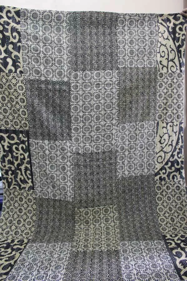 Colcha Indian Kantha Colcha Doble Hecha a Mano Manta Retazos Ralli Throw Negra Foto 4 de 4