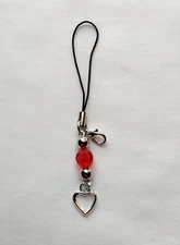 Heart Red Bead Phone Charm Dangle Lanyard Hang Pendant Chain Car Decor Handmade