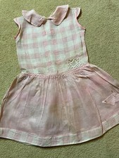 Antique 30s 40s Girls Pink Plaid Sheer Organza Peter Pan Collar Apron Farm Dress