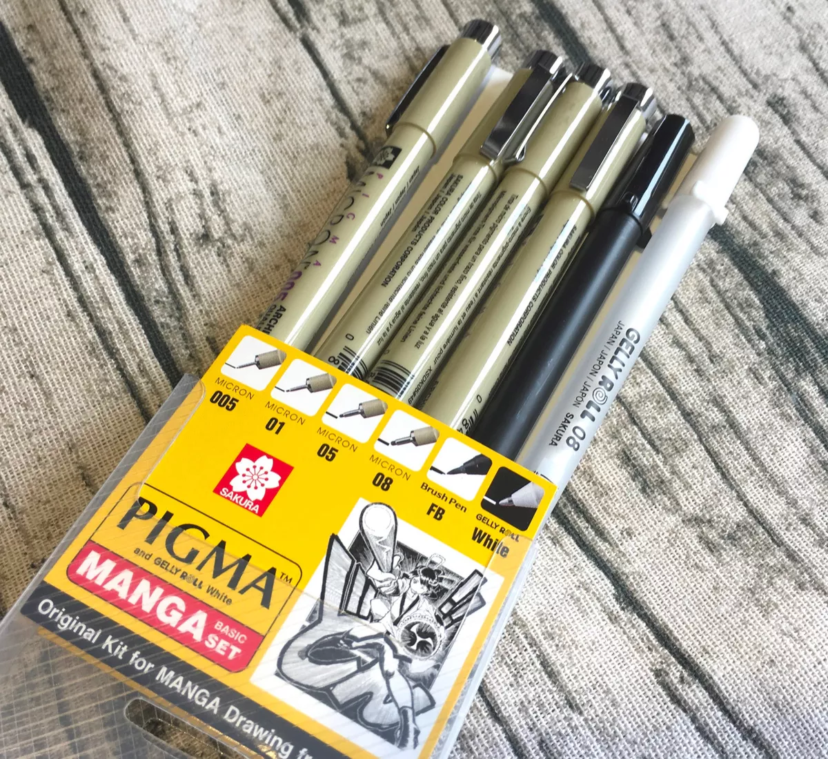 GENUINE 6x Sakura Pigma Pens Manga Set Brush Gelly Roll White