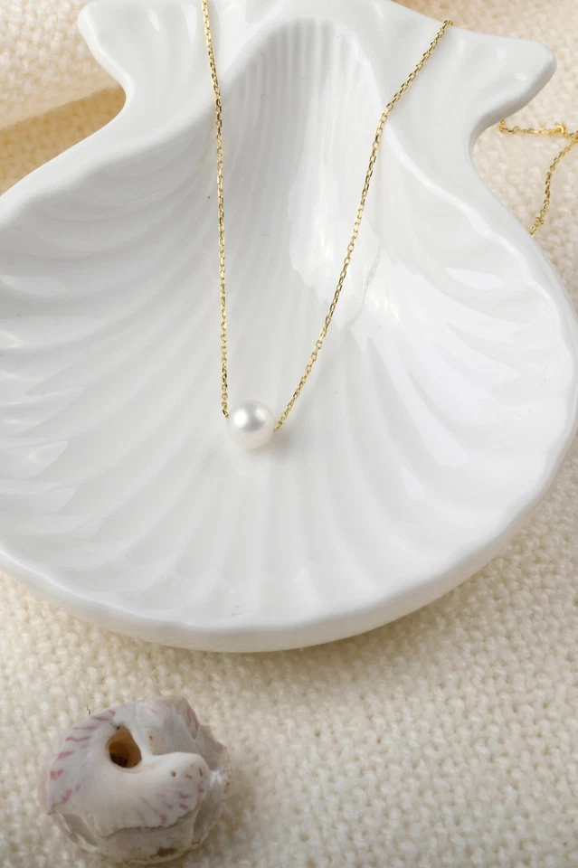 Collar de una sola perla de amor - cadena de oro regalo Foto 3 de 4