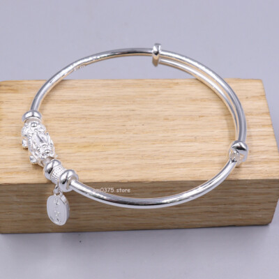 Fine Silver 999 Bangle Women's Dragon Pixiu Solid Closed Bracelet