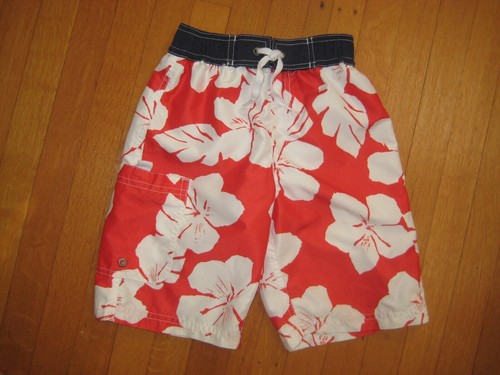 Red Tropical Print Swim Trunks Shorts 