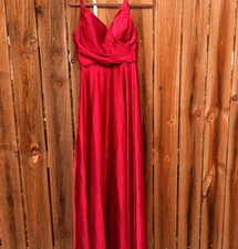 Youjiayi Formal Spaghetti Strap Satin Dress Slit Long A-Line Burgundy Red Sz 2