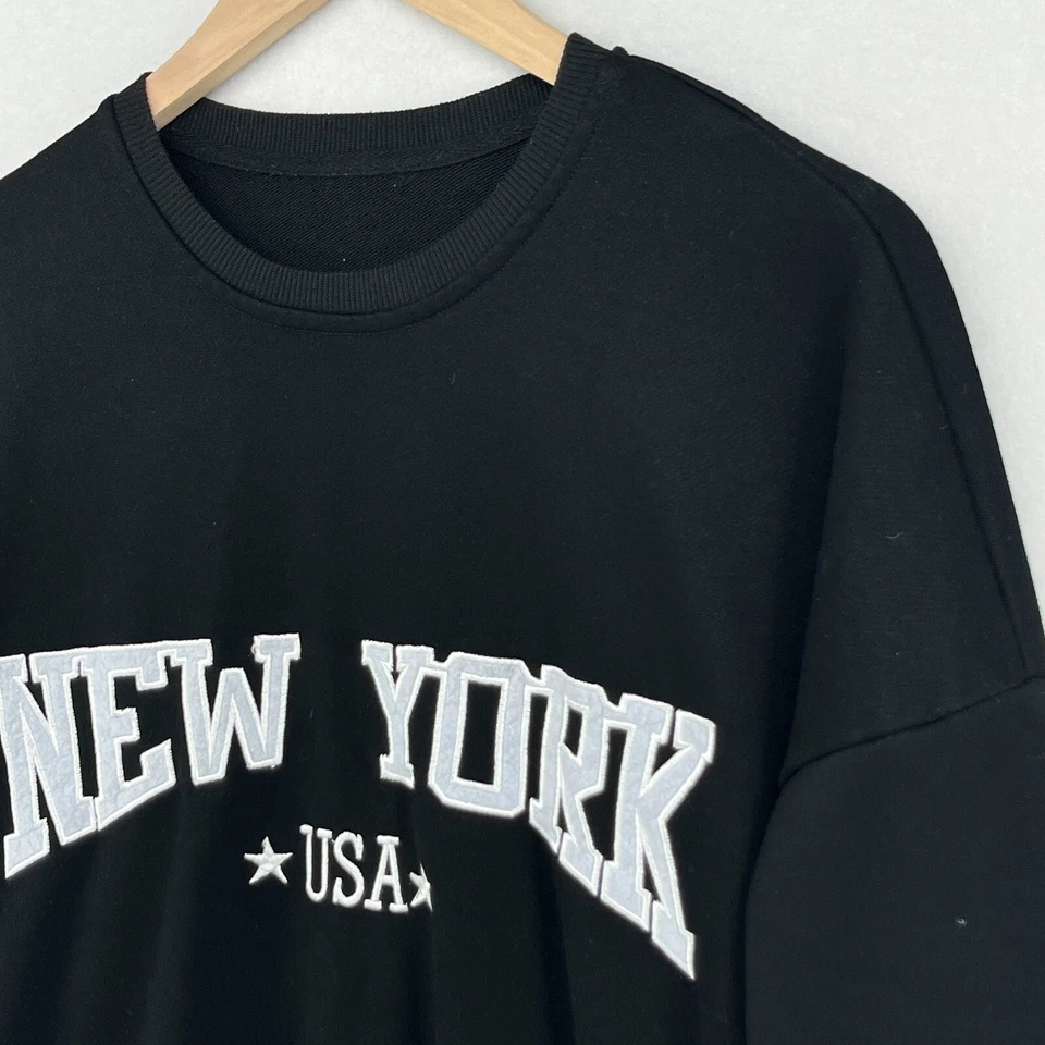 NUEVA YORK Sudadera Mujer S EE. UU. Terry Francés Grande Jersey Pullover Negro Foto 4 de 4