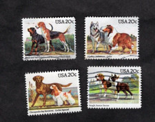 #2098-2101 American Dogs Stamps, Used Se-Tenent Set of 4, 20 cent, Off Paper