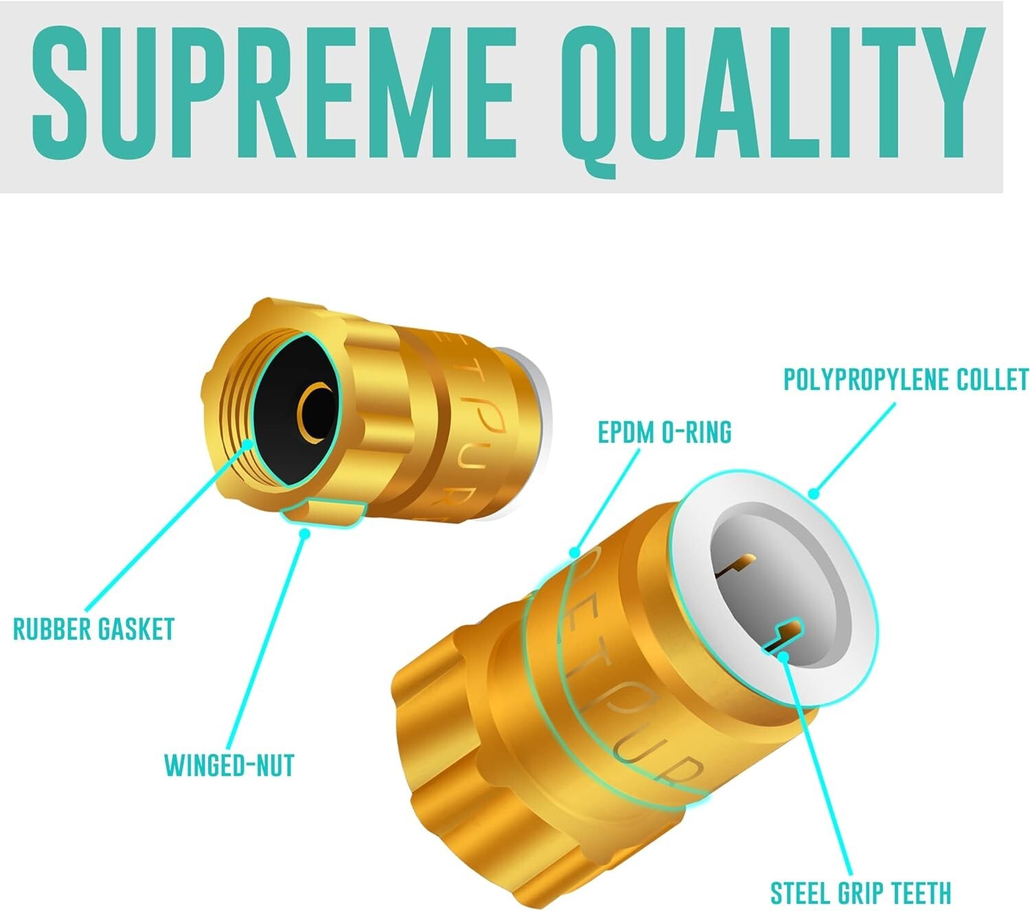Quick Connect 1/4” x 1/4” Compression Female Threaded Brass Adapter (5 Pack)