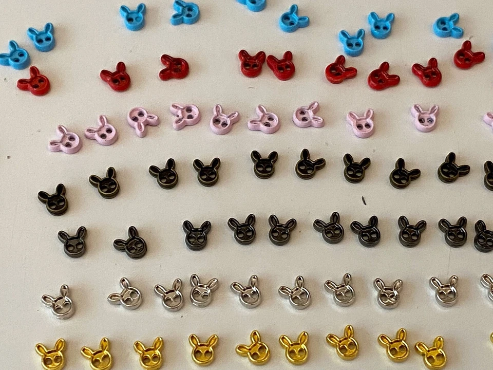 Job lot doll making mini buttons 4mm sew on 2 hole buttons rabbit flower shapes - Image 4 of 4
