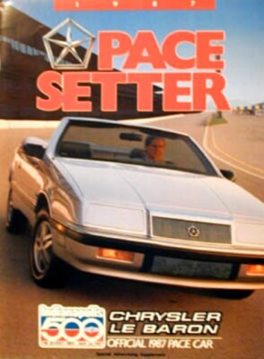 NOS 1987 71st Indy 500 Official Souvenir Chrysler Lebaron Pace Car sale brochure