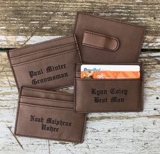 Personalized Money Clip Brown, Credit Card Case, Leatherette Groomsman Best Man