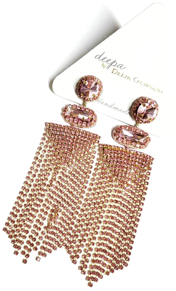 Pendientes araña cristal Deepa Gurnani melocotón rosa dorado sin níquel nuevos con etiquetas Foto 3 de 4