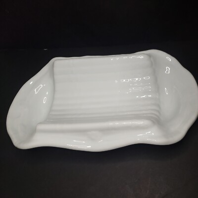 Lot De 6 Assiettes à Asperges En Porcelaine L’HIRONDELLE France – Blanches, Brillantes, Anses