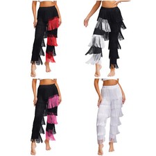 Womens Costume Tango Fringe Pants Waist Trousers Belly Dance Contrast Color