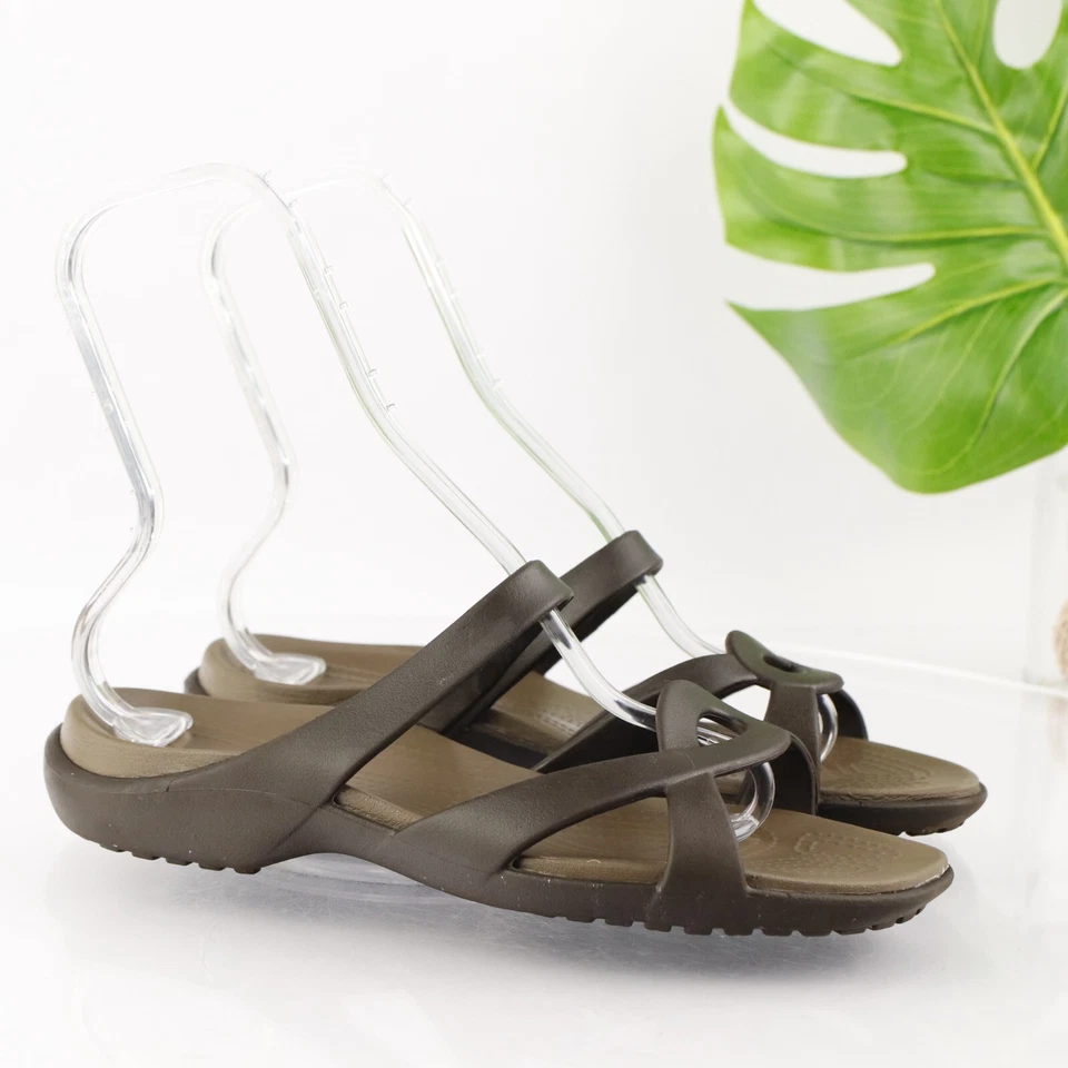 Sandalia Crocs Meleen para mujer talla 11 marrón con tiras deslizable chanclas piscina zapato de playa Foto 2 de 4