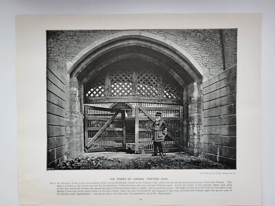 Alter Vintage Druck 1899 Queen England Tower of London Traitors Gate