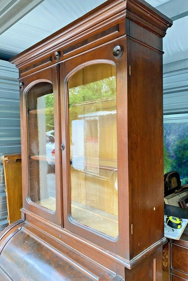 АНТИКВАРНЫЙ ВИКТОРИАНСКИЙ ВОРС ОРЕХОВЫЙ ЦИЛИНДР РУЛОН СЕКРЕТАРСКИЙ СТОЛ - Изображение 3 из 4