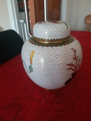 Inusual par de frascos con tapa de Cloisonne oriental para mano izquierda y derecha con soportes - Imagen 7 de 10