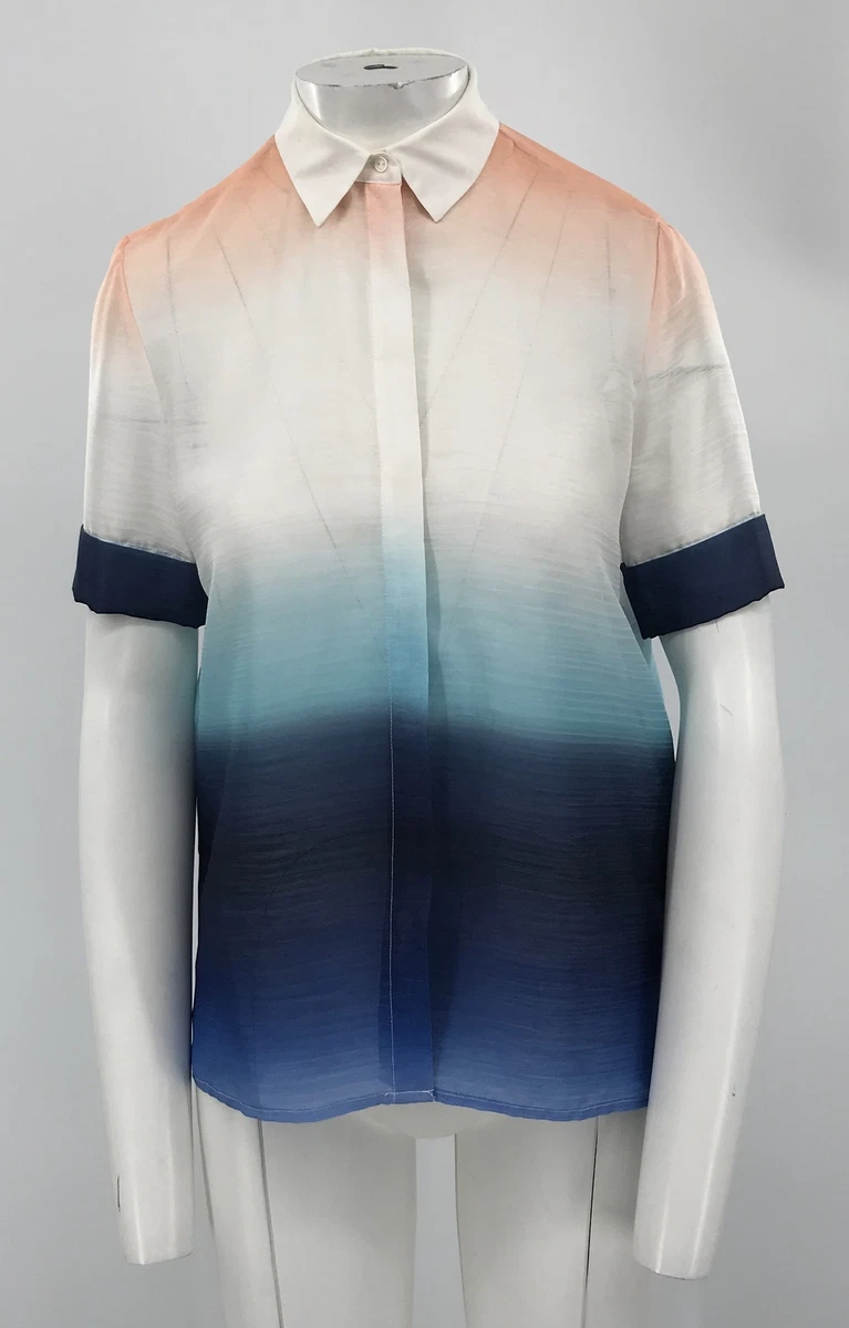 Maje Women s Orange Blue Ombre Patterned Collared Button Up Shirt sz 2