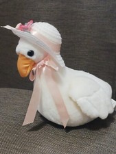 Vtg 1985 Graphics International Plush Goose Duck w Straw Hat Pellet Filled Viral