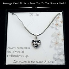 For Sister - Vintage Style Enamel Family Heart Charm Necklace - Message Card