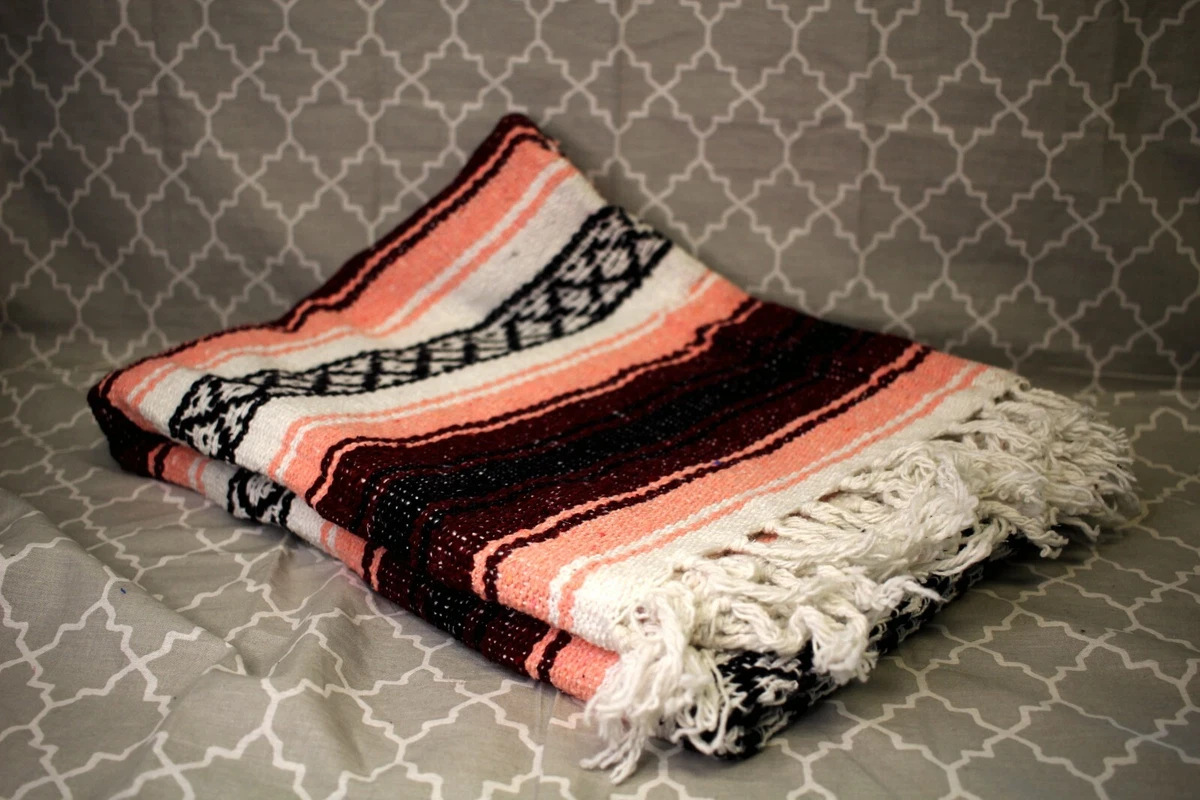 NEW ZH Authentic Mexican Blankets Hand Woven Blanket Cherry