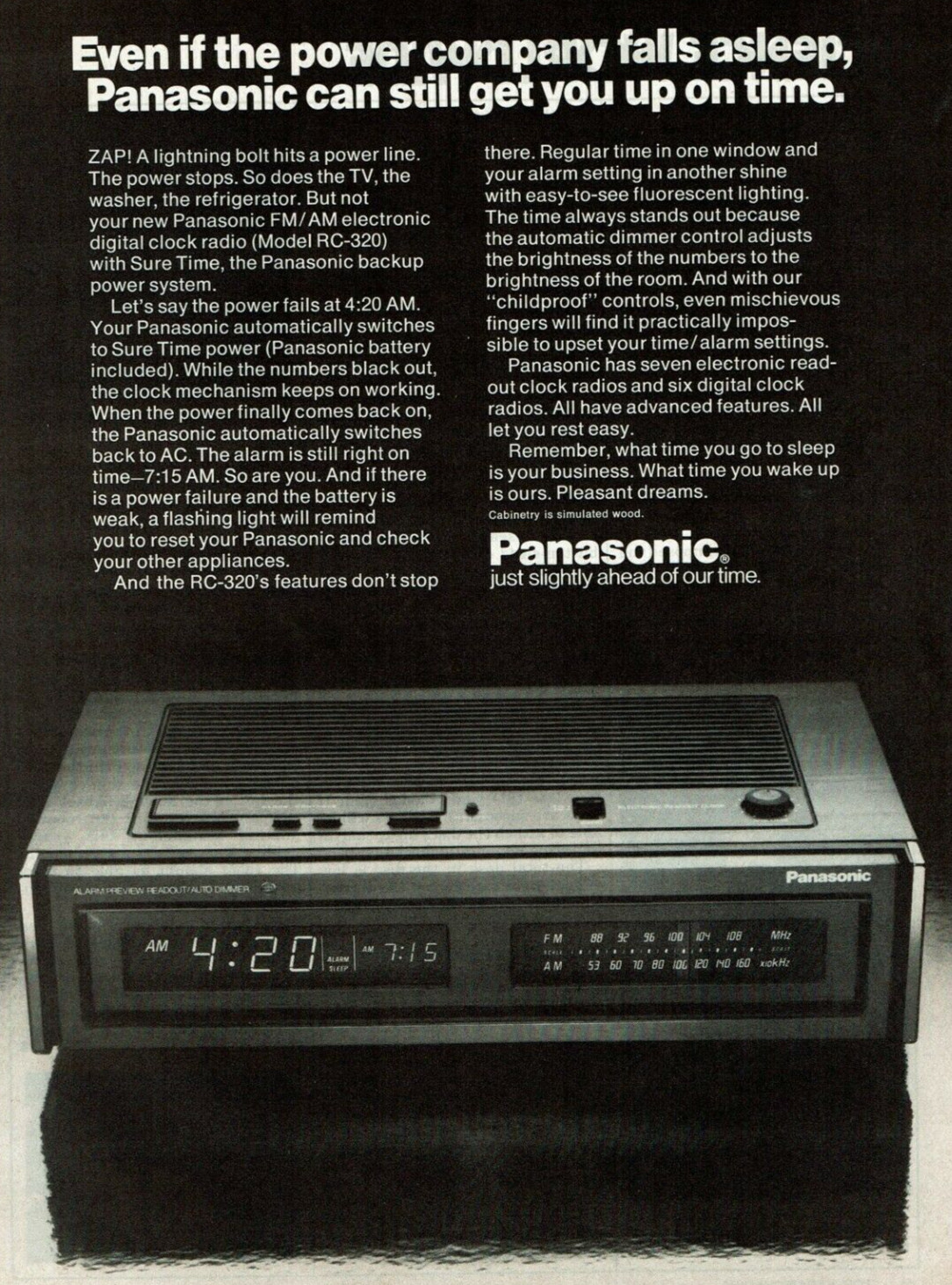 Vintage Print Ad 1979 Panasonic FM/AM Electronic Digital Clock Radio RC-320