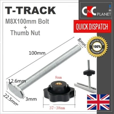 T-SLOT M8 X 100MM T-SLIDER BOLT 30-SERIES T TRACK T Slot M8 x 100mm T-Slider Bolt with Thumb Knob Miter Track T-Track Thin head