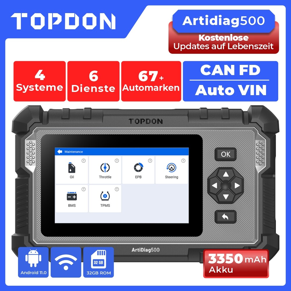 Dispositivo de diagnóstico 2025 TOPDON ArtiDiag500 2.0 automóvil OBD2 6 servicios 4 sistema SAS TPMS