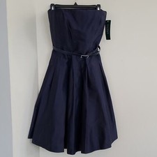 Lauren Ralph Lauren Manor Born Lighthouse Size 12 Navy Blue Silk Dress