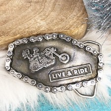 LIVE  RIDE Bike Chain Motorcycle Belt Buckle Great American Buckle Co 1976