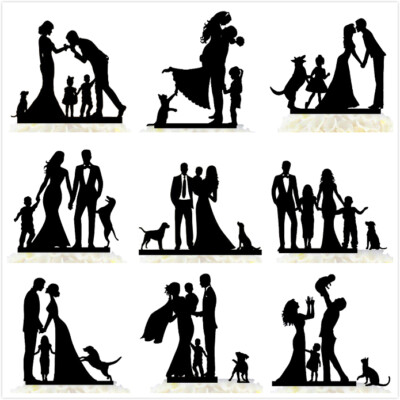 YAMI COCU Wedding Cake Topper - Bride, Groom & Little Girl Silhouette, Rustic Family Decor | Food Safe Acrylic Keepsake - View #8