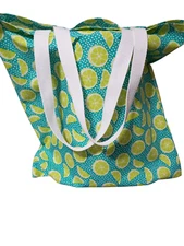 large reusable colorful lemon-lime pattern shopping tote bag Handmade/unlined