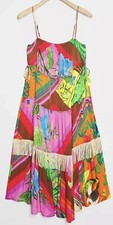 ANTHROPOLOGIE FARM RIO Palila Fringe Midi Dress XL Tropical Print Tiered Beaded