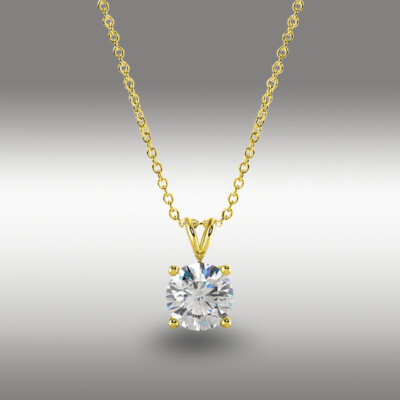 1 kt runder Brillantschliff GRA MOISSANIT 16+2'' massiv 14k Gelbgold Halskette NEU