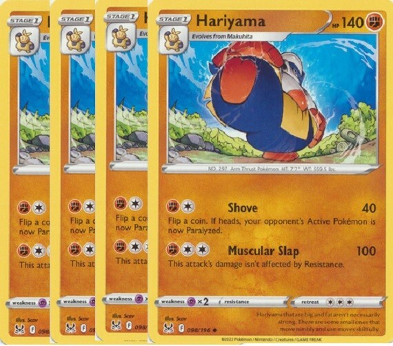 Pokemon - Hariyama x 4 - 98/196 - NM - Lost Origin - Free Holographic Card