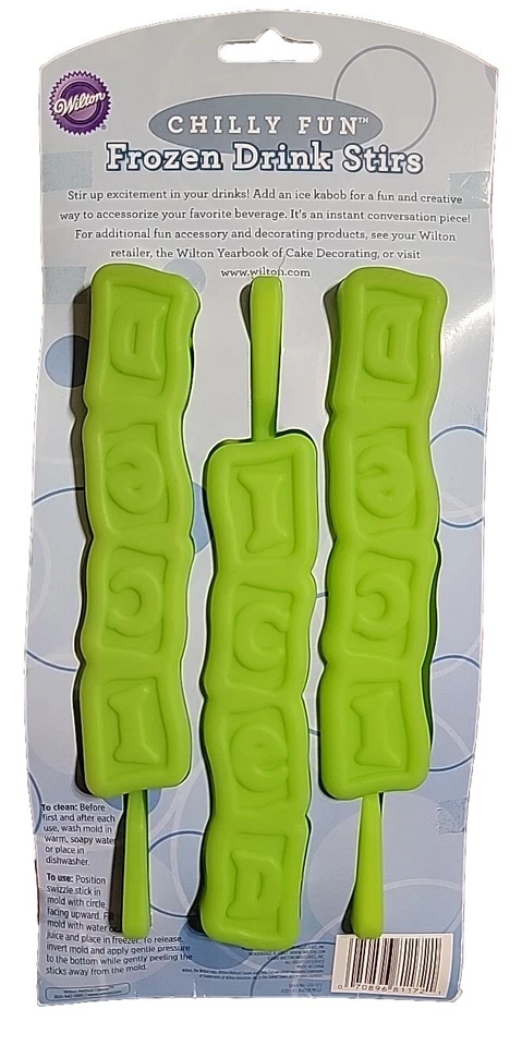 WILTON BEBIDA CONGELADA AGITA 3 Cavidades 8" L x 1 1/4" W 3 SWIZZLE STICKS Verde Foto 2 de 2