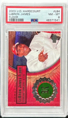 LeBRON JAMES 2003 UPPER DECK HARDCOURT #LB4 FLOOR RELIC PSA 8 ROOKIE NBA CARD