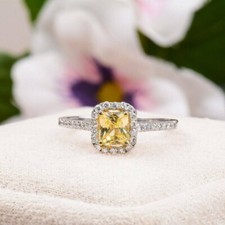 2.00Ct Princess Cut Yellow Citrine Halo Engagement Ring 14k White Gold Finish