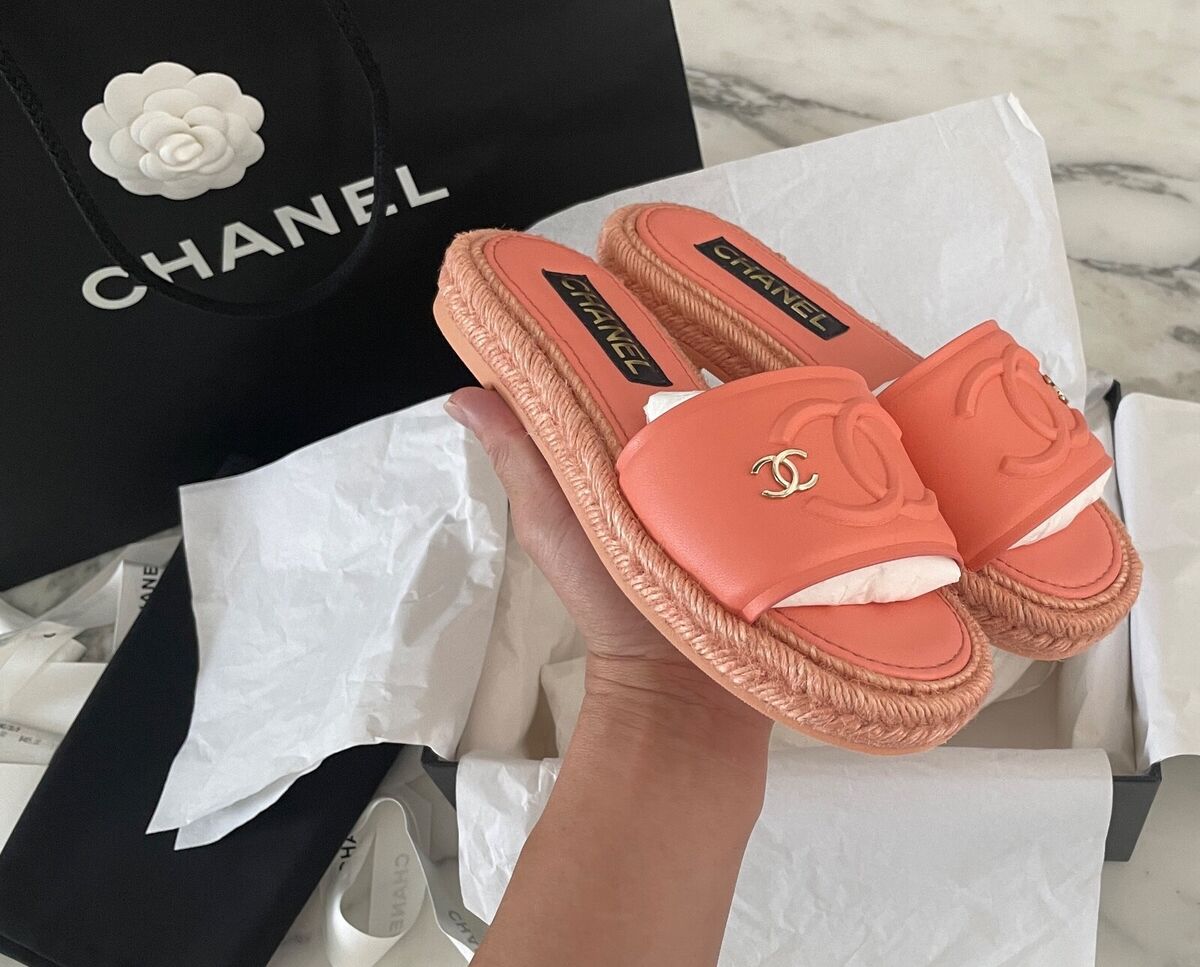 CHANEL light orange women's espadrilles sandals shoes CHANEL light orange women's espadrilles sandals shoes