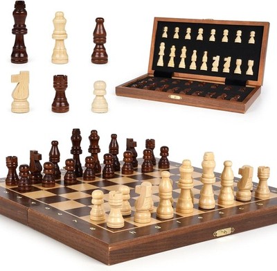 Juego de Ajedrez y Damas de Madera ajedrez 2 en 1 de mesa portátiles para niños